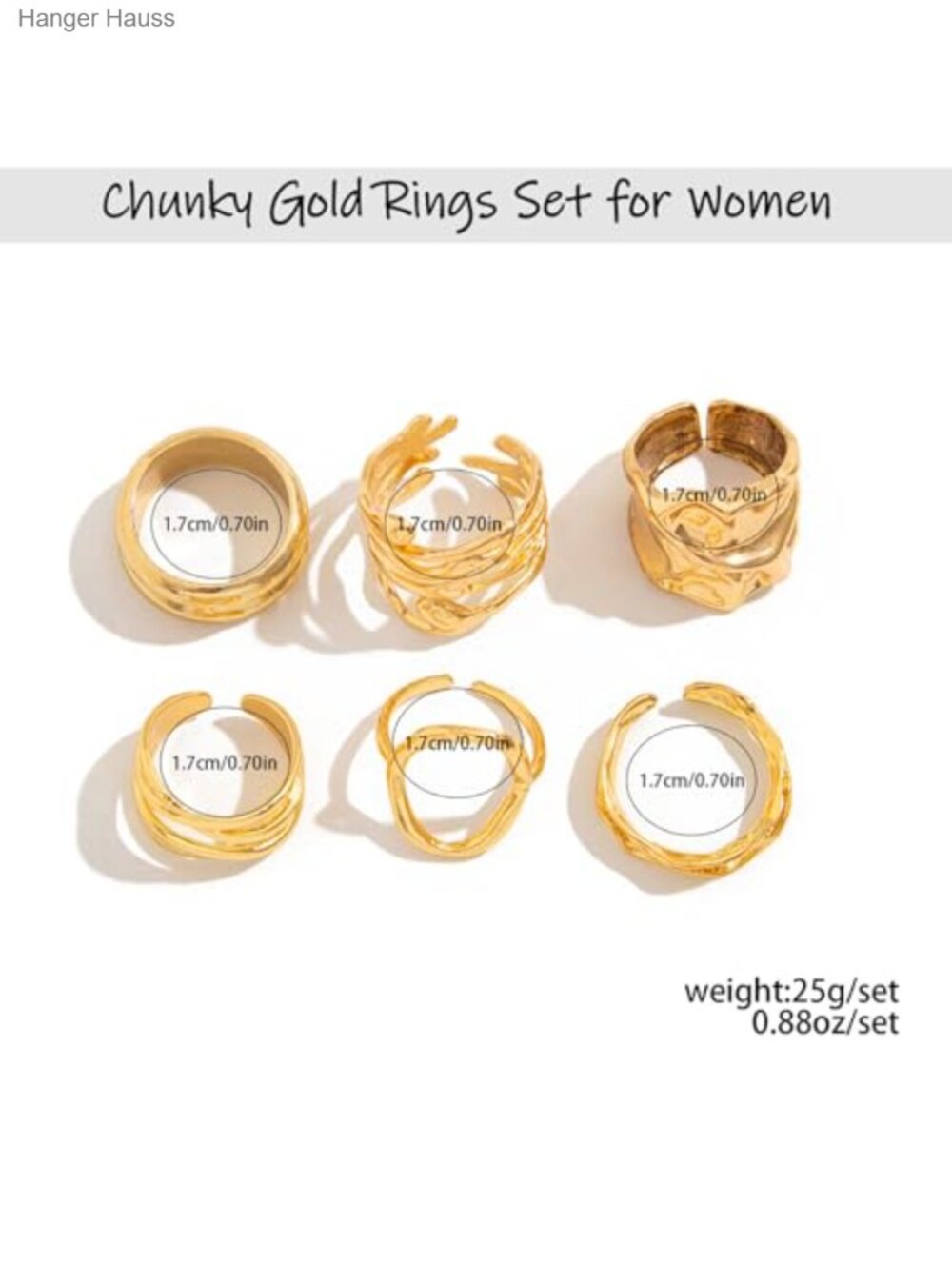 Chunky Stackable Rings Set Adjustable Open Dome Knuckle Statement Jewelry - Picture 5 of 6